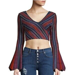 RONNY KOBO Mantha Bell Sleeve Bodycon Stretchy Crop Top Intermix Revolve S $358